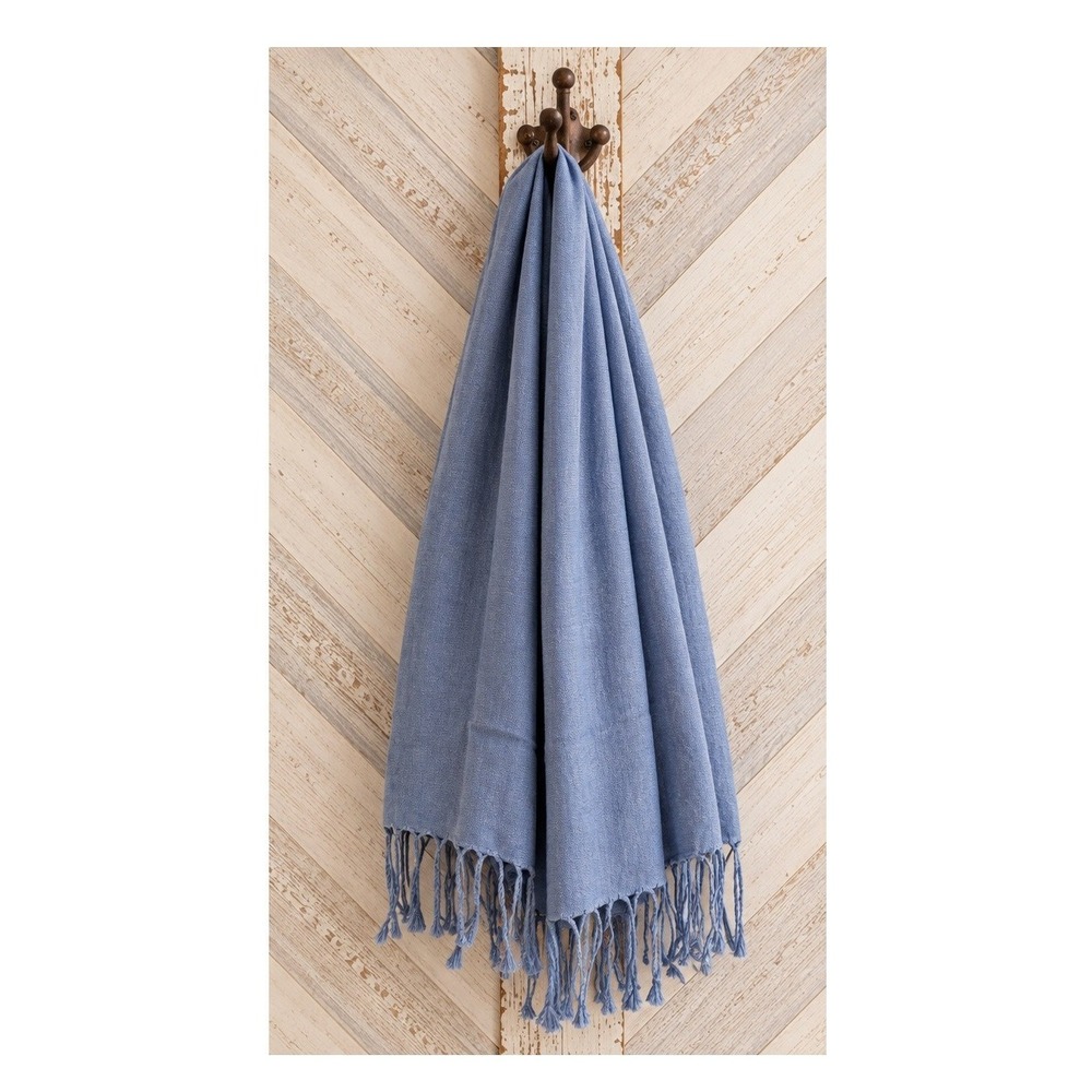 Kenneth Cole Vintage Pashmina Scarf Fringe Wrap Blue Handmade in Nepal OS EUC